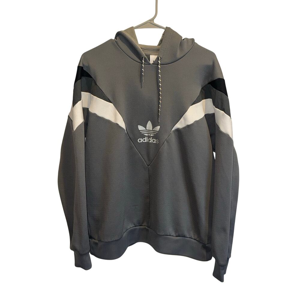 Adidas Originals Trefoil Hoodie Gray Black White Pullover Size L
